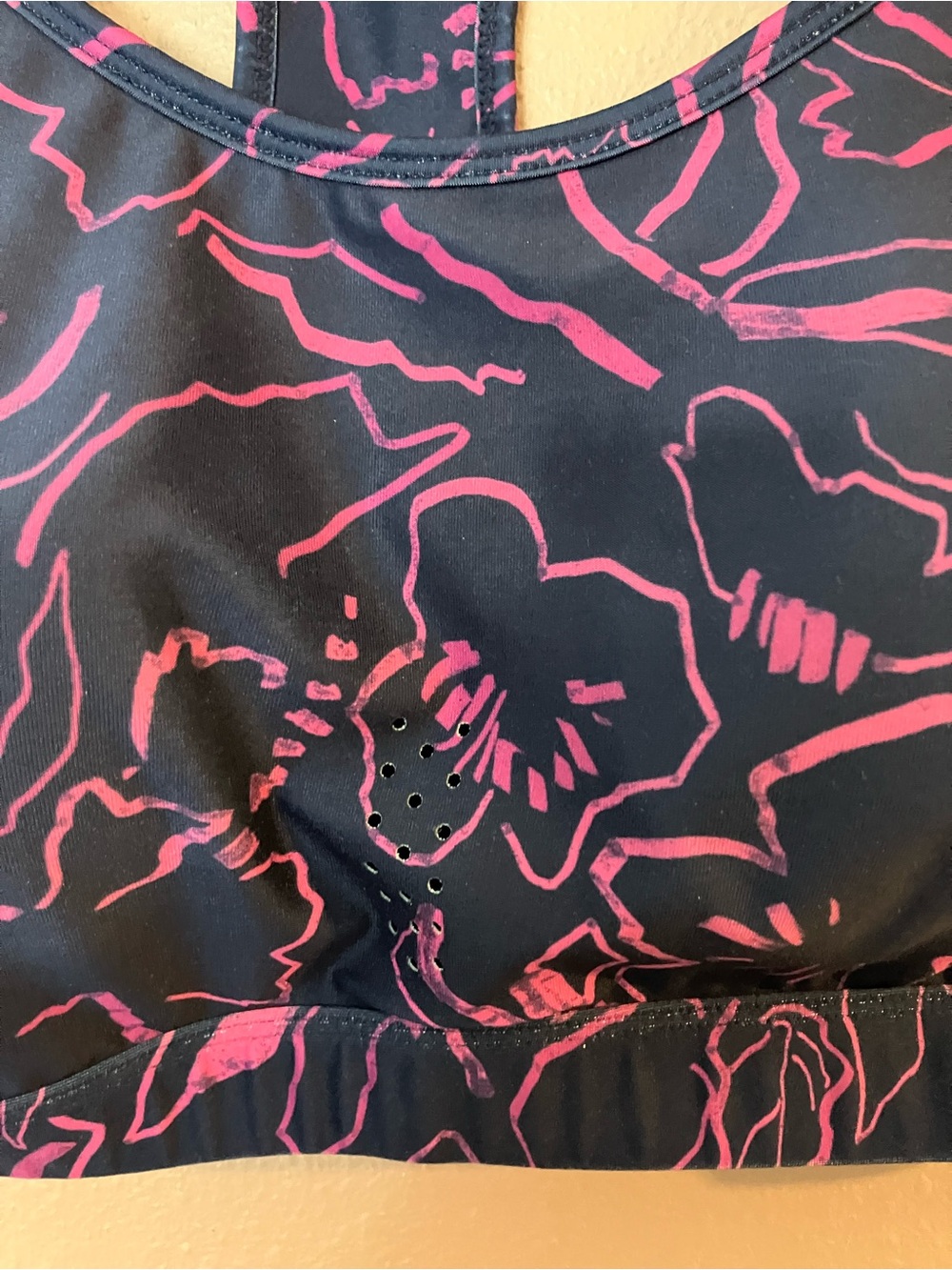 Floral Performance Leggings - Navy with Pink Print - Picture 5 of 9